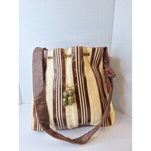 Vintage 80's SHARIF Woven Leather Striped Hobo Bag Purse Satchel Bohemian Resort